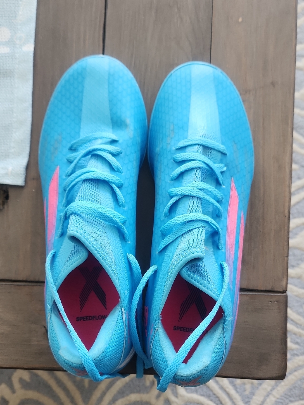 adidas Kids Soccer Sneakers in Bright Blue with Pink Accents